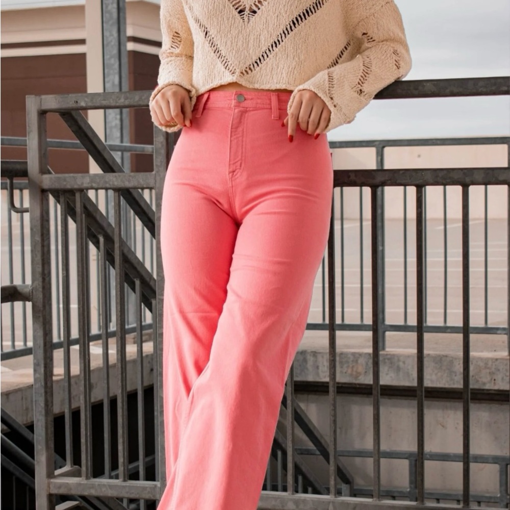 Pistola pink wide leg high rise pants